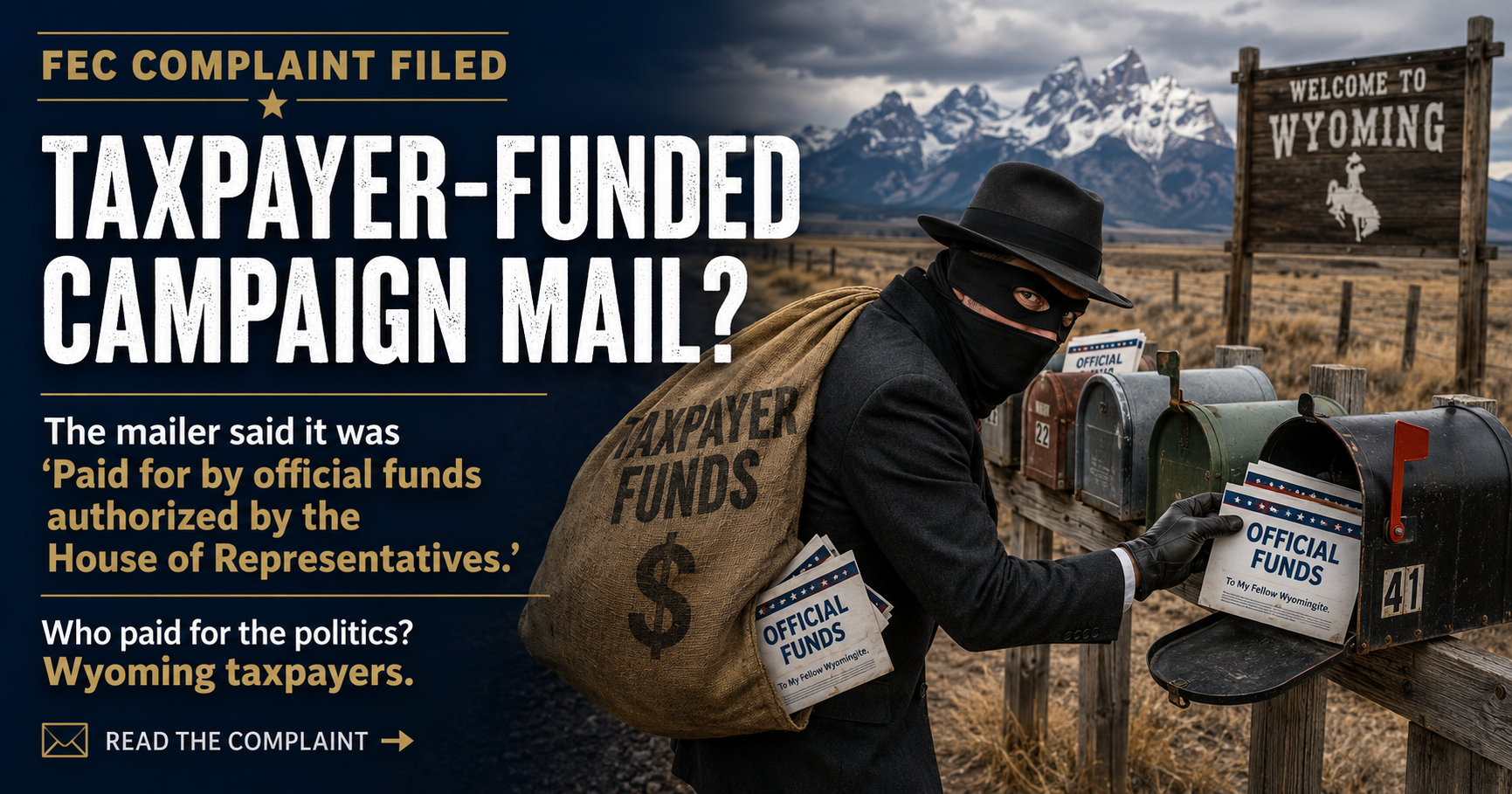 Postage Bandit — Jimmy Skovgard filed an FEC complaint against Rep. Hageman for franking abuse during a pre-election blackout period